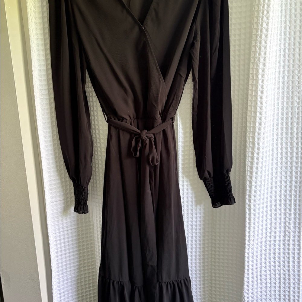 Pretty Garden Black Long Sleeve Wrap Maxi Dress